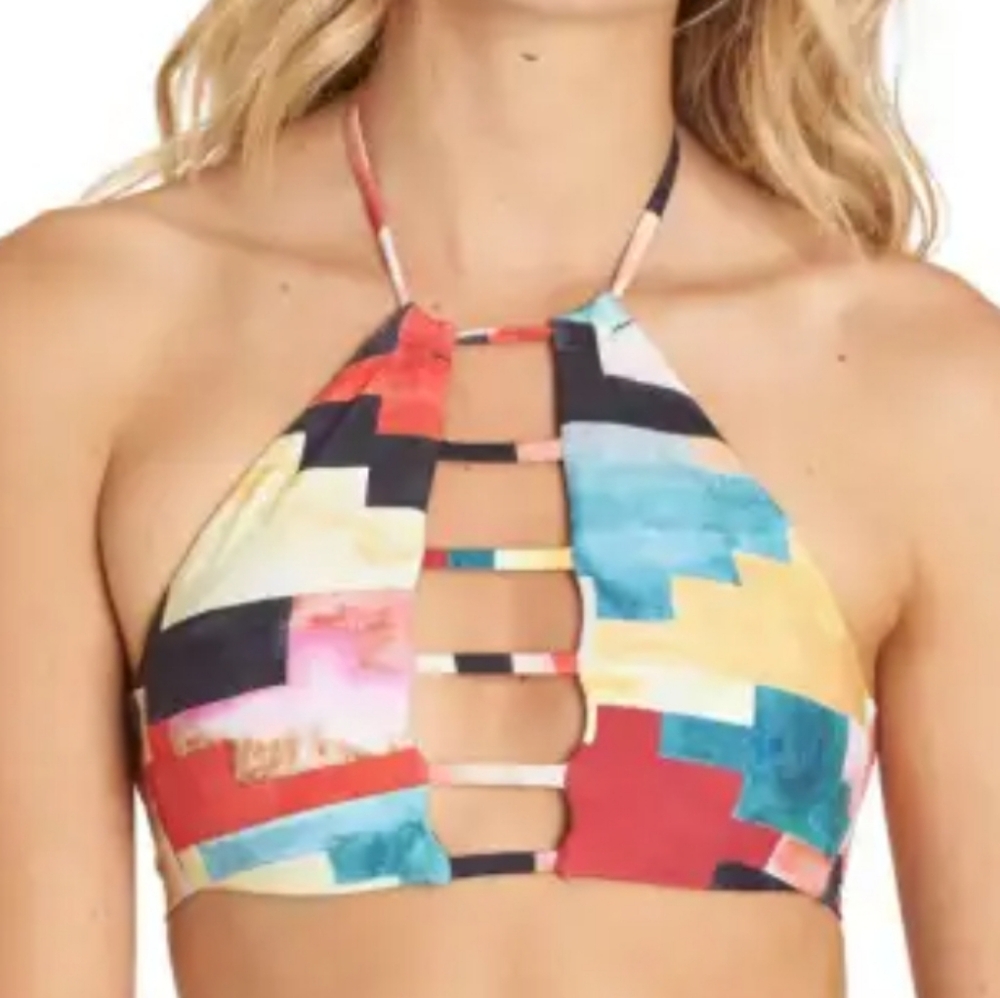 Billabong High Neck Color Block Bikini Top
